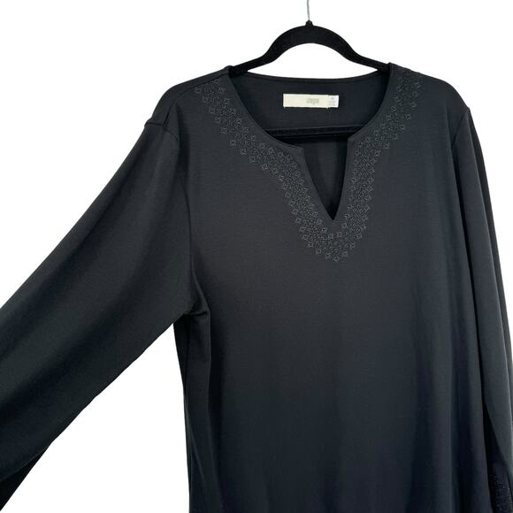 I Magnin 2 Piece Set M Black Long Sleeve Top Elastic Waist Pants Embroidered - Picture 3 of 15